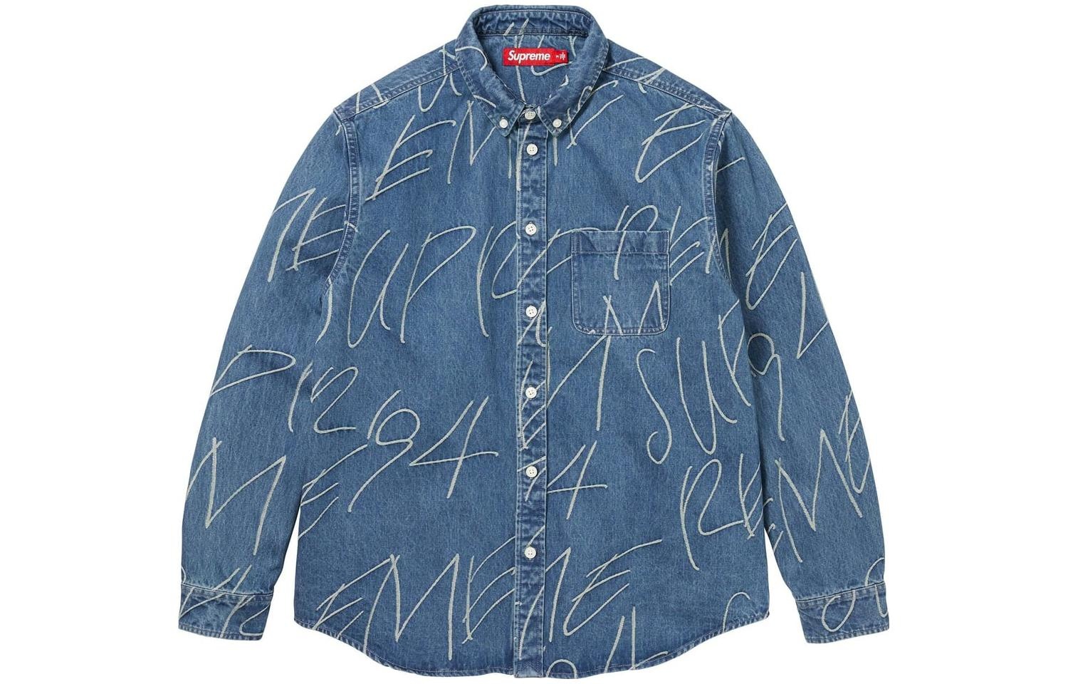 Supreme FW23 Week 8 Handwriting Jacquard Denim Shirt 'Blue' SUP-FW23-152 - 2