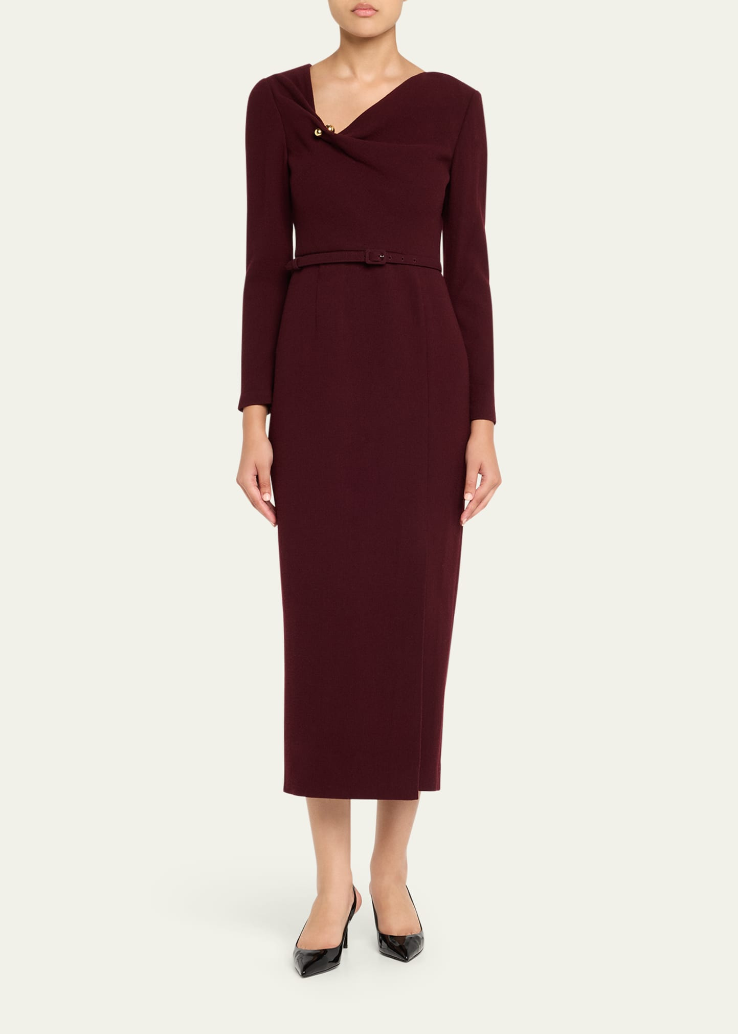 Sphere Pin Draped Wool Crepe Midi Dress - 2