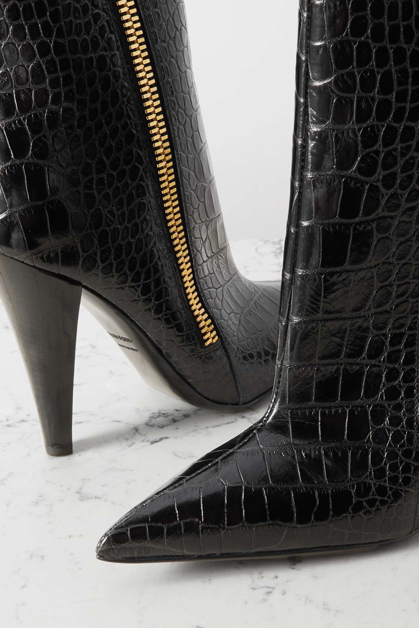 Croc-effect leather ankle boots - 4