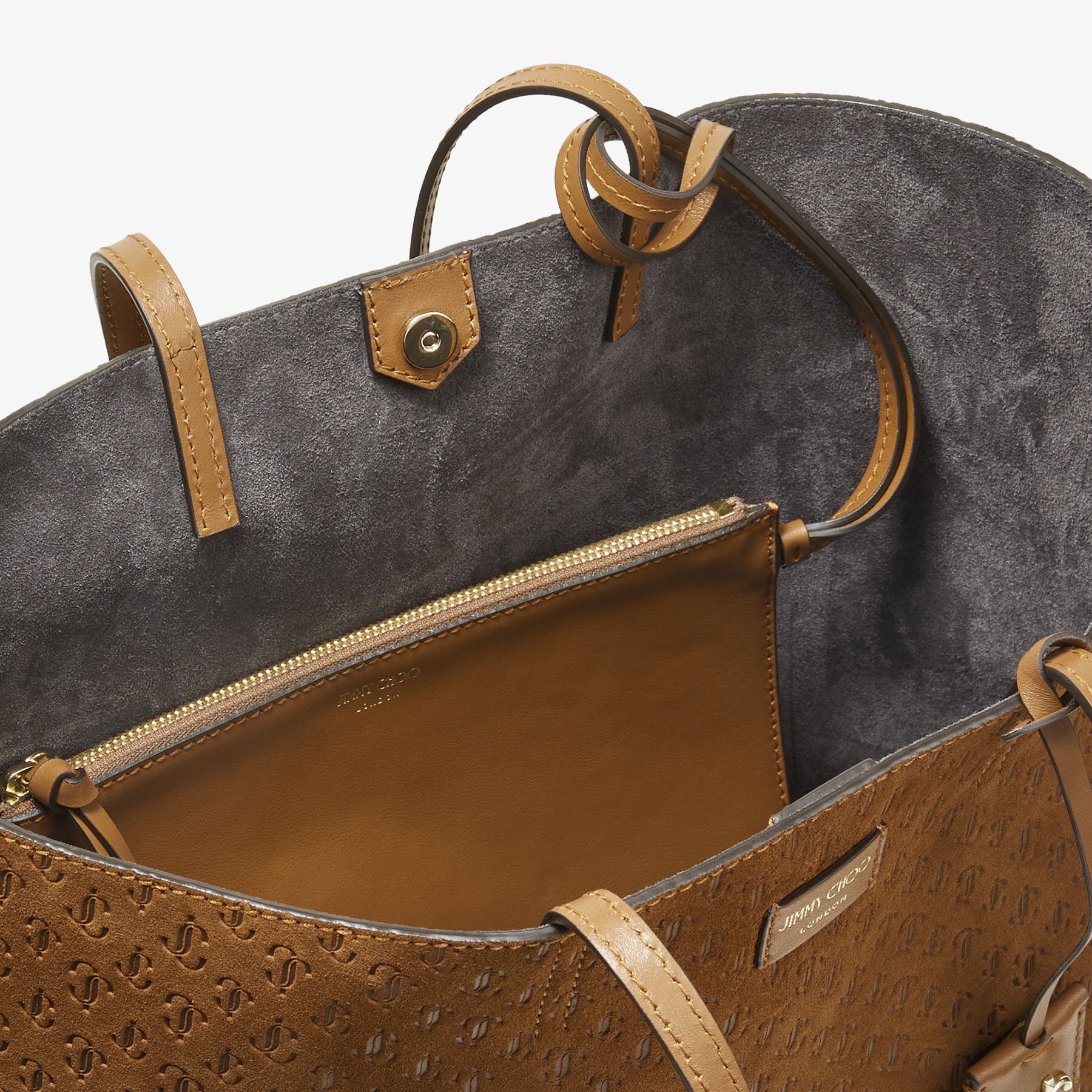 Nine2Five E/W
Dark Tan Suede Tote Bag with Embossed JC Monogram - 5