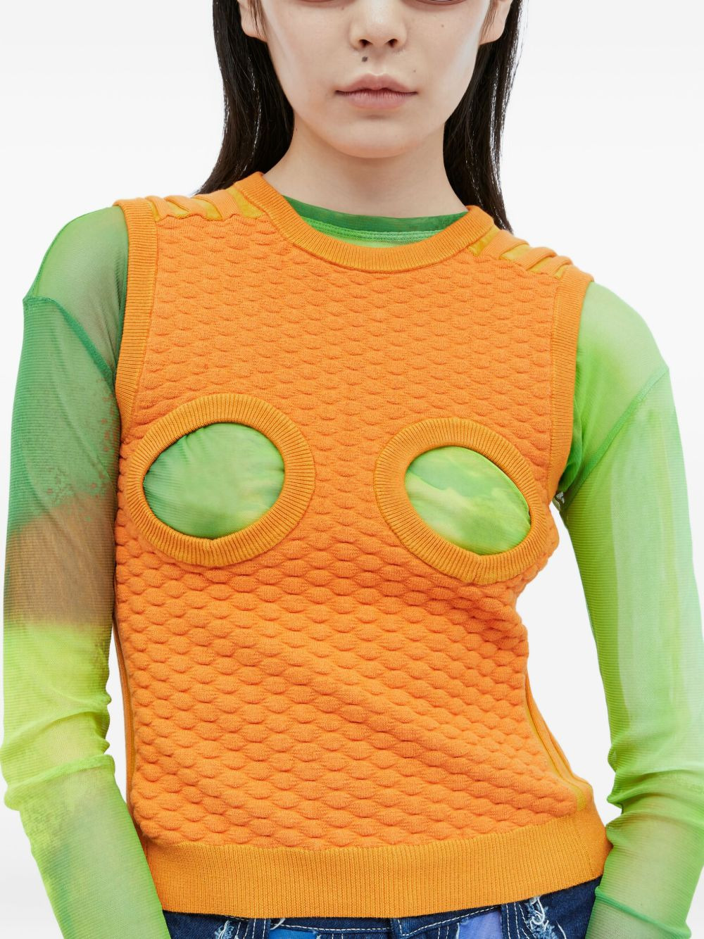 cut-out waffle-knit top - 3