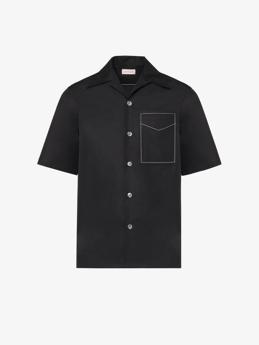 Men's Contrast Stitch Hawaiian Shirt in Black - 2