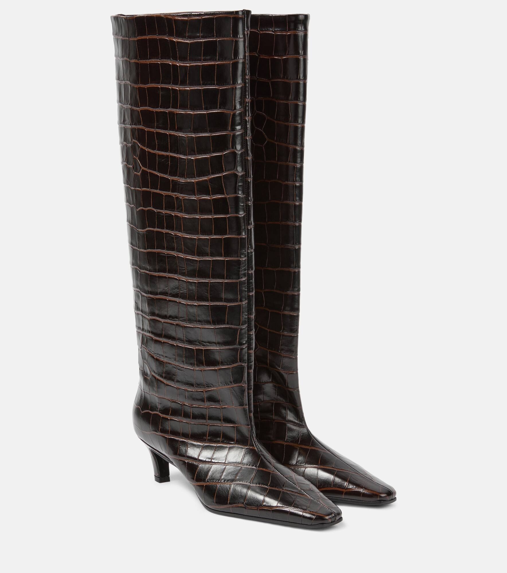 Wide Shaft croc-effect leather knee-high boots - 1
