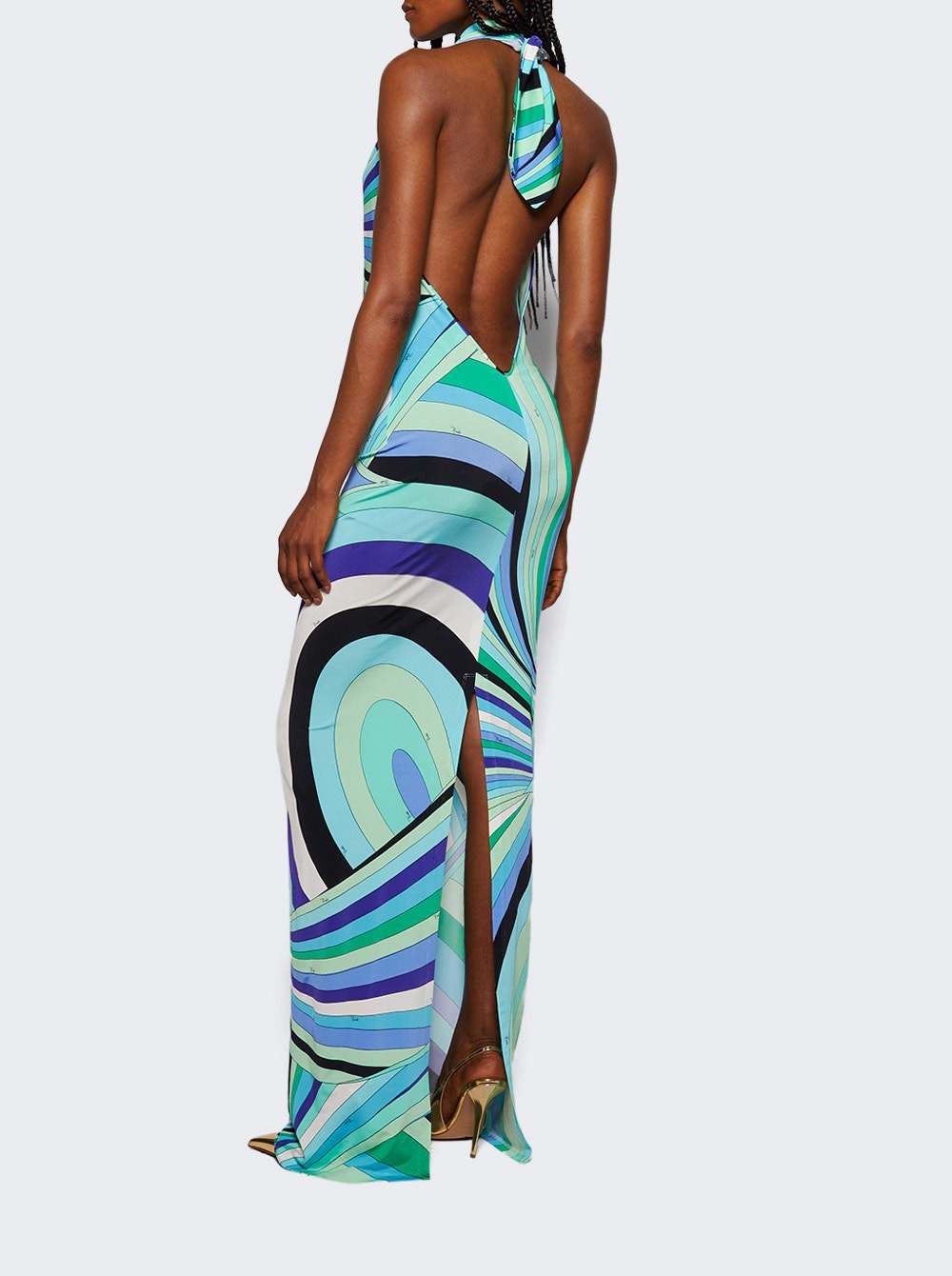 Iride Print Long Dress Verde And Lilla - 4