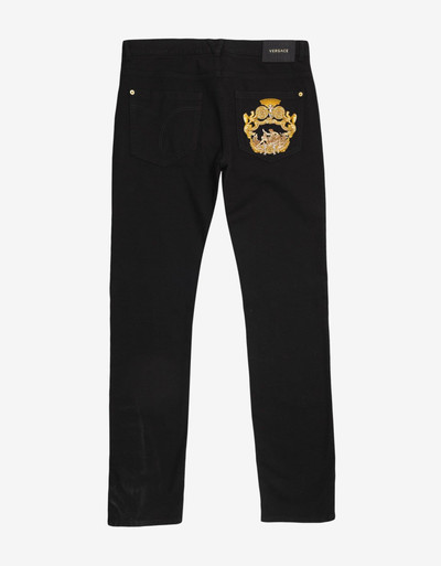 VERSACE Black Crest Embroidery Slim Jeans outlook