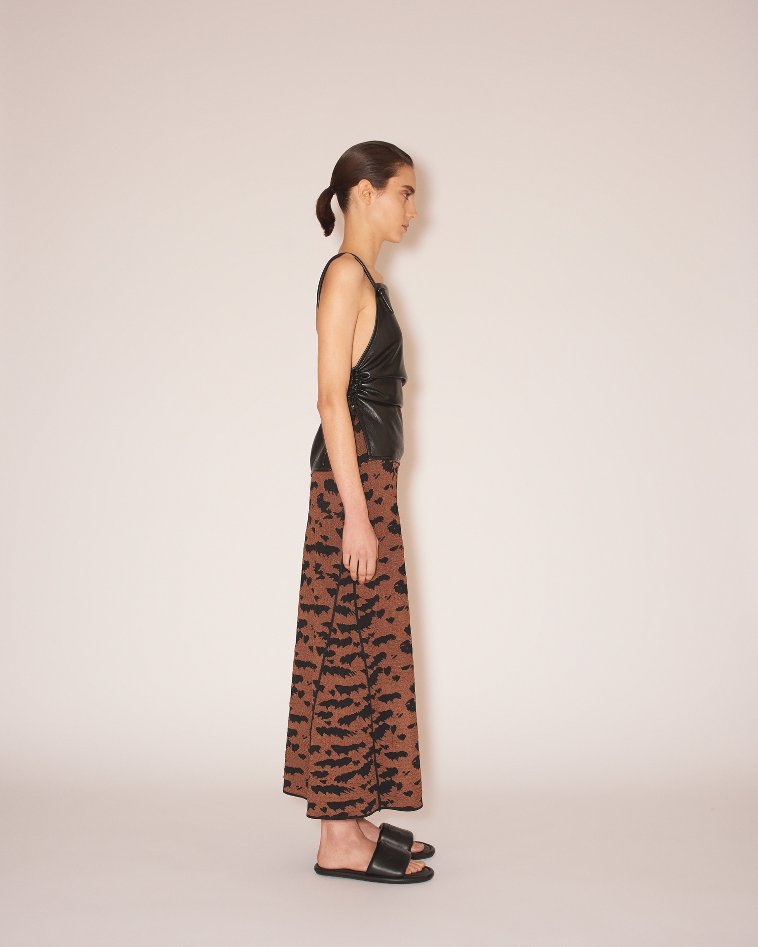 EMILE - Shiny jacquard midi skirt - Black/brown - 4