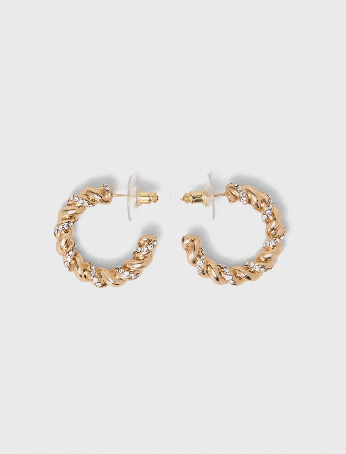 Twisted rhinestone hoop earrings - 1