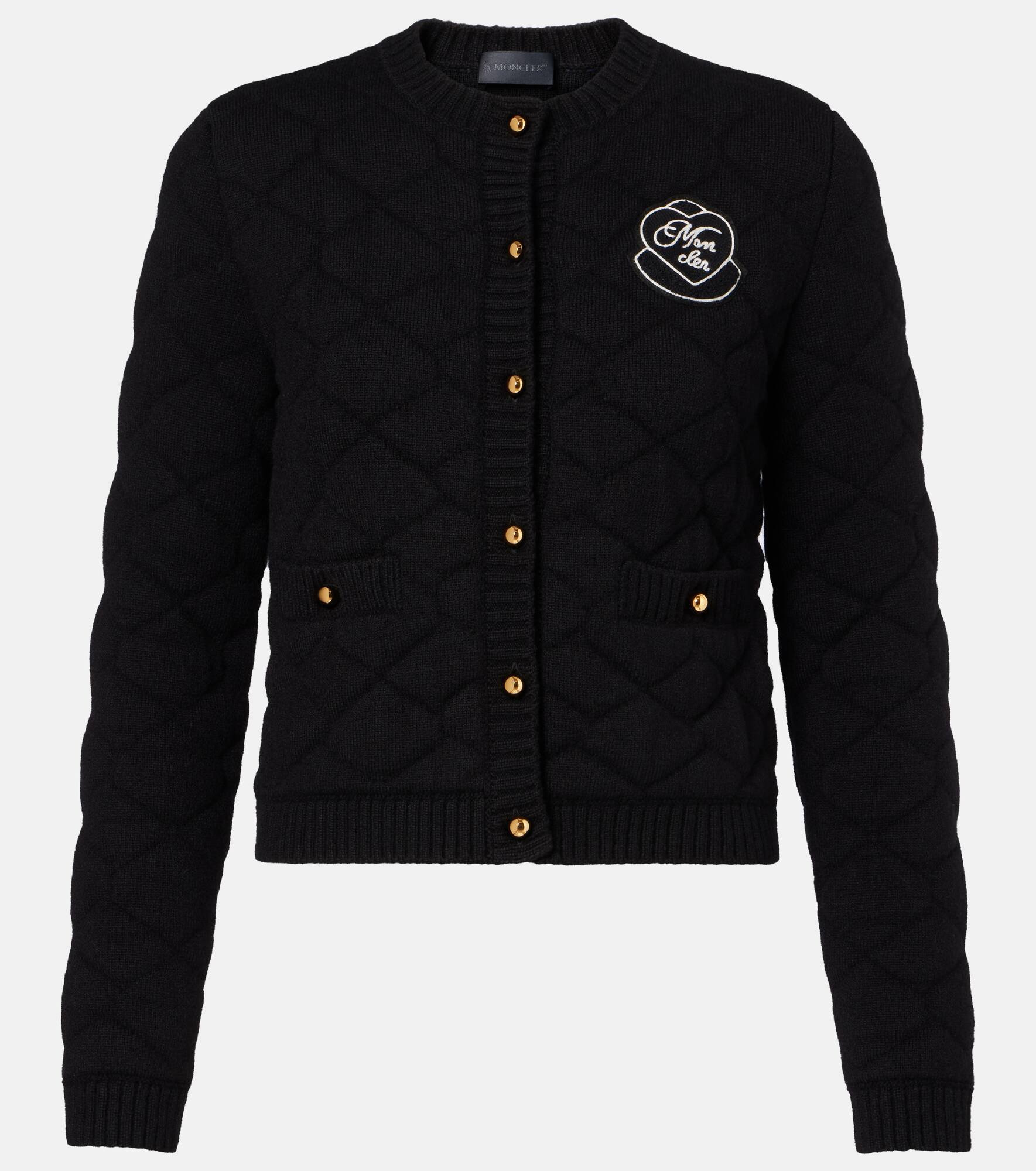 Logo quilted wool-blend cardigan - 1