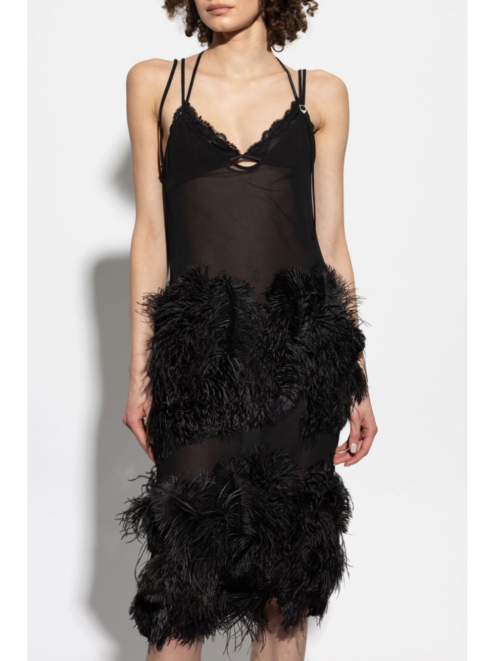 feather-trim midi dress - 3