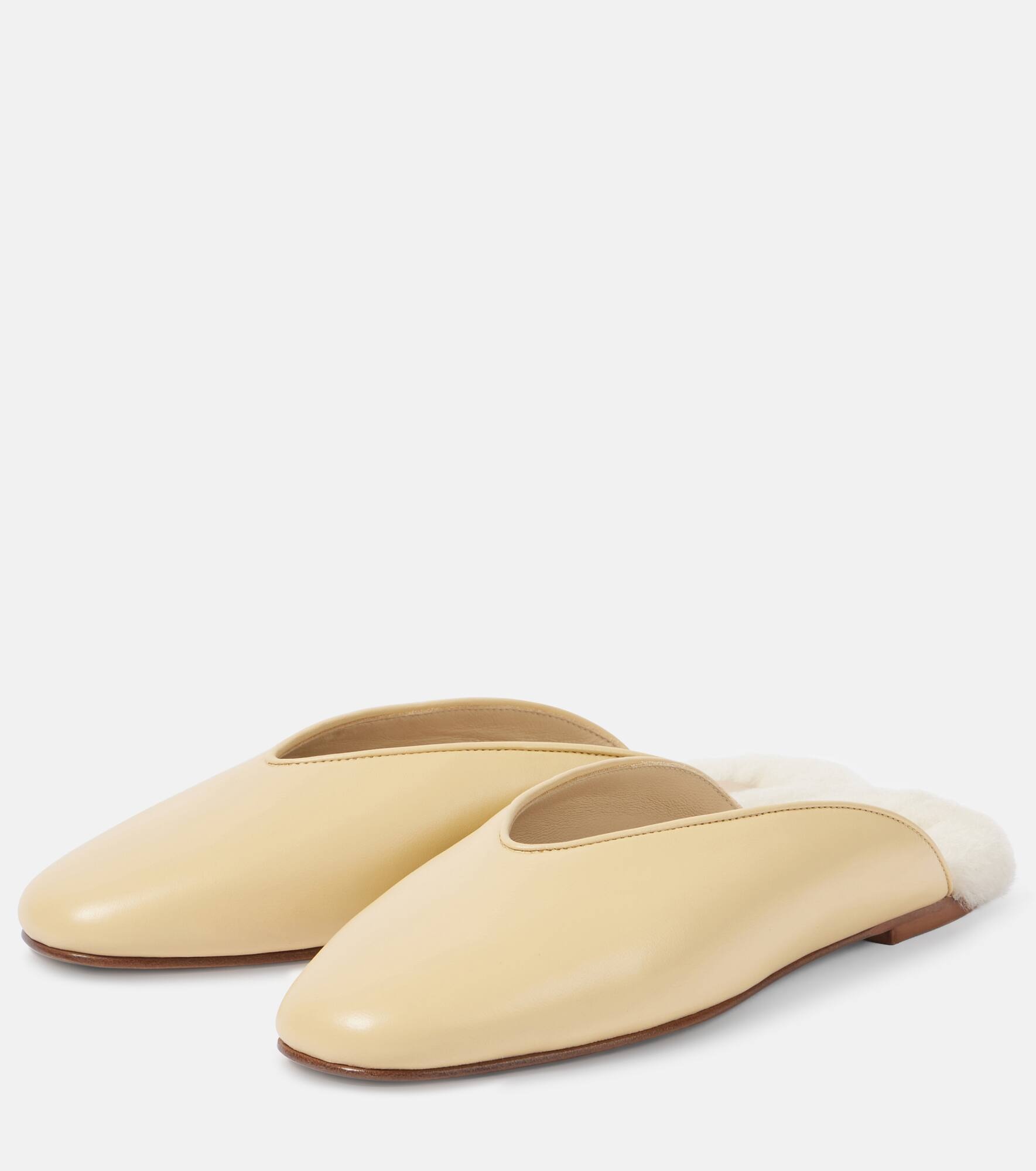 Regency shearling-trimmed leather mules - 4