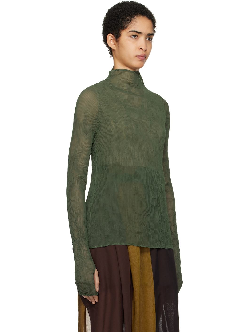 Khaki Chiffon Twist 3 Turtleneck - 2