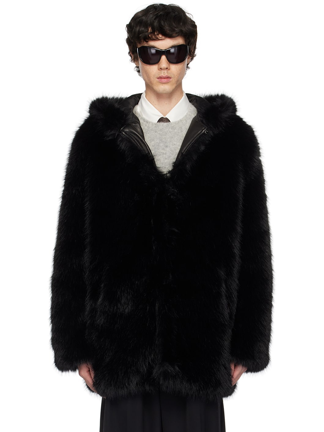 Black Faux-Fur Hooded Jacket - 1