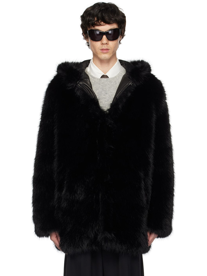 Black Faux-Fur Hooded Jacket 1