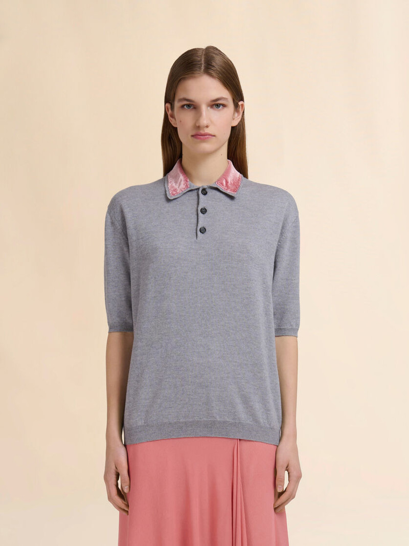 Marni GRAY WOOL POLO SHIRT WITH VELVET COLLAR outlook