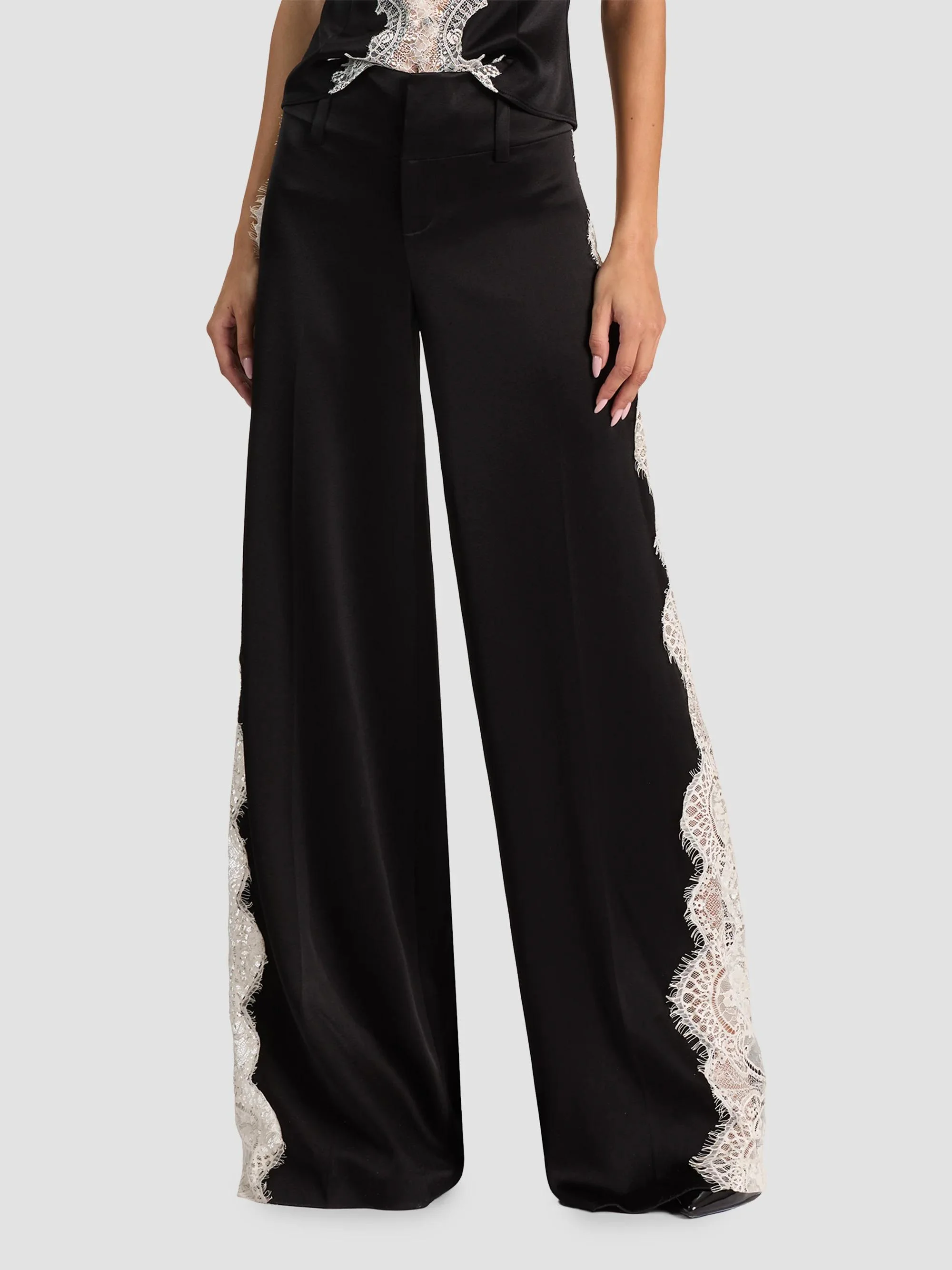 Women's Olivia Lace-Godet Wide-Leg Pants - Black Chino - 1