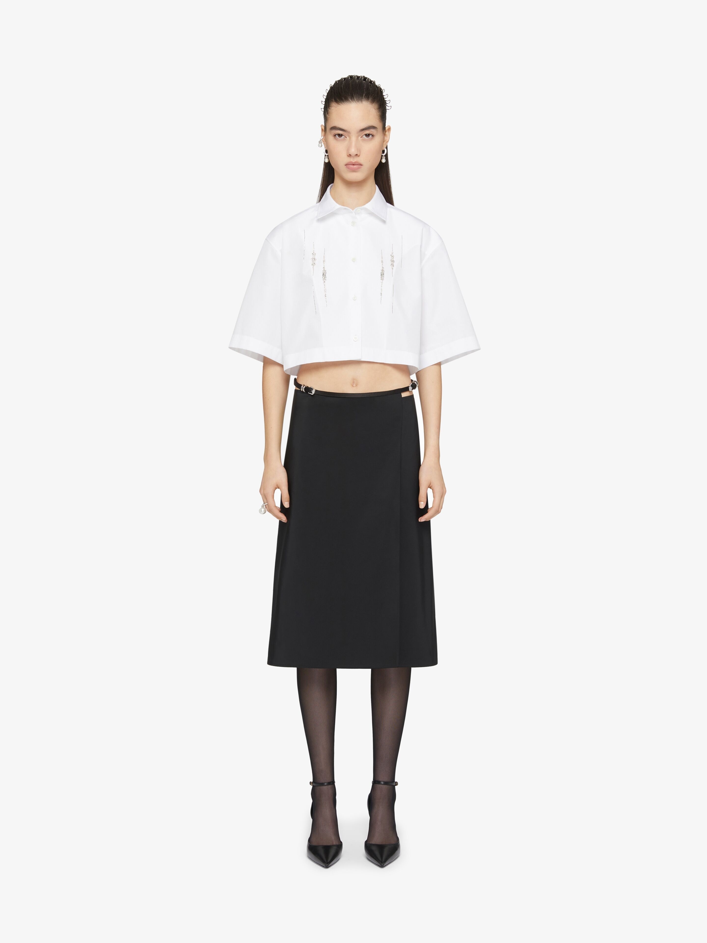 CROPPED SHIRT IN POPLIN WITH CRYSTALS - 2