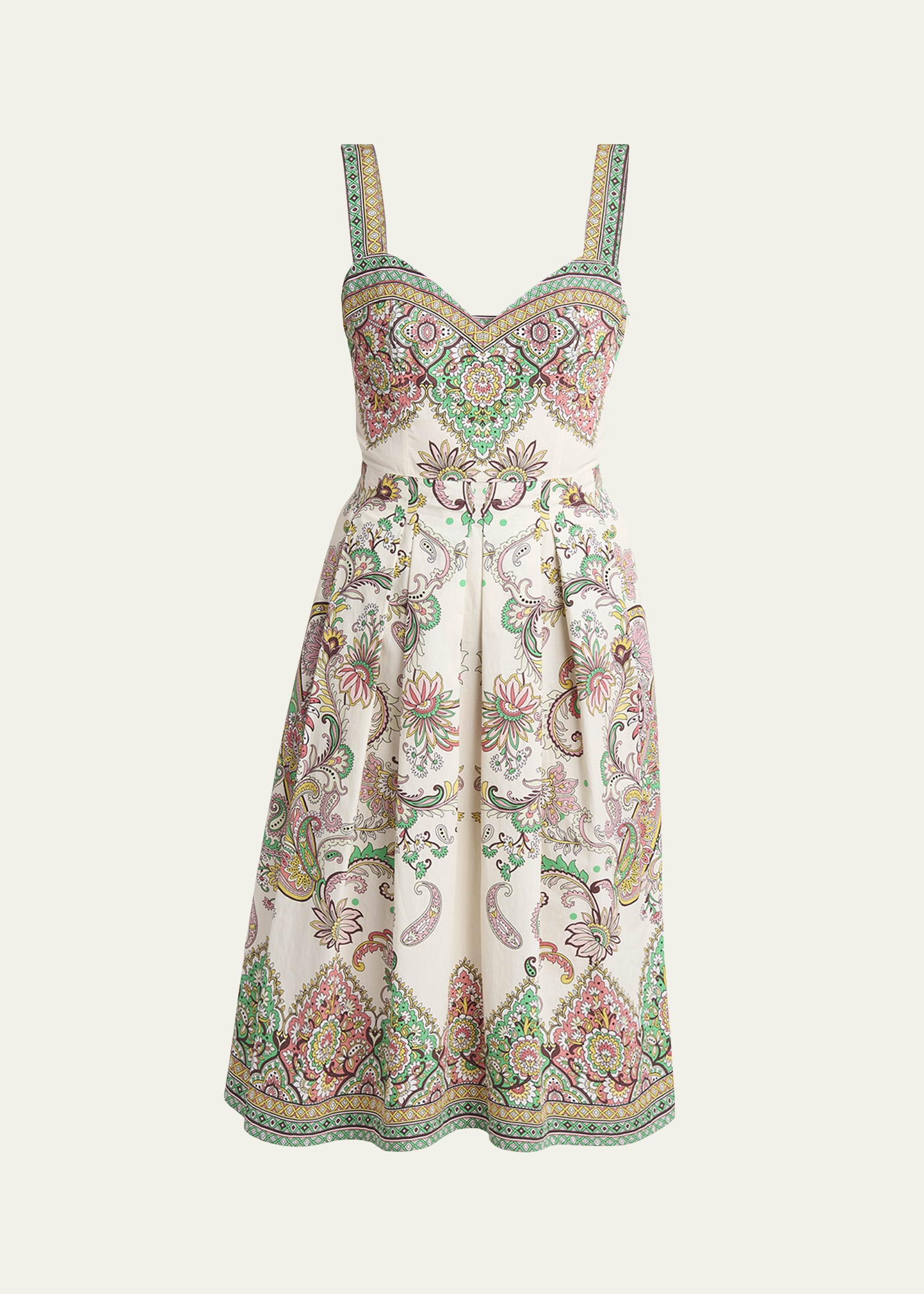 Paisley Cotton Sweetheart Midi Dress - 1