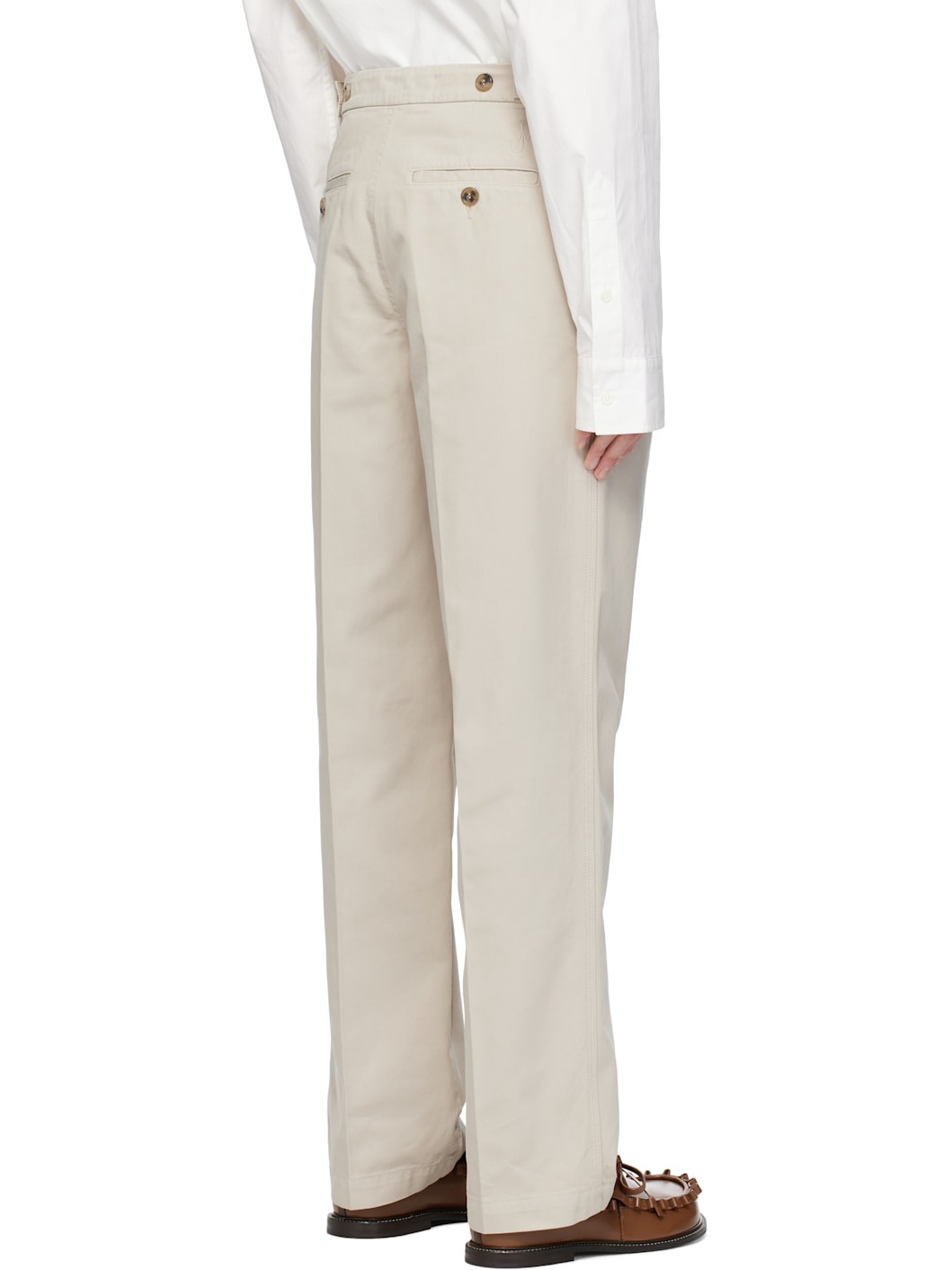 Beige Straight Leg Button Detail Trousers - 3