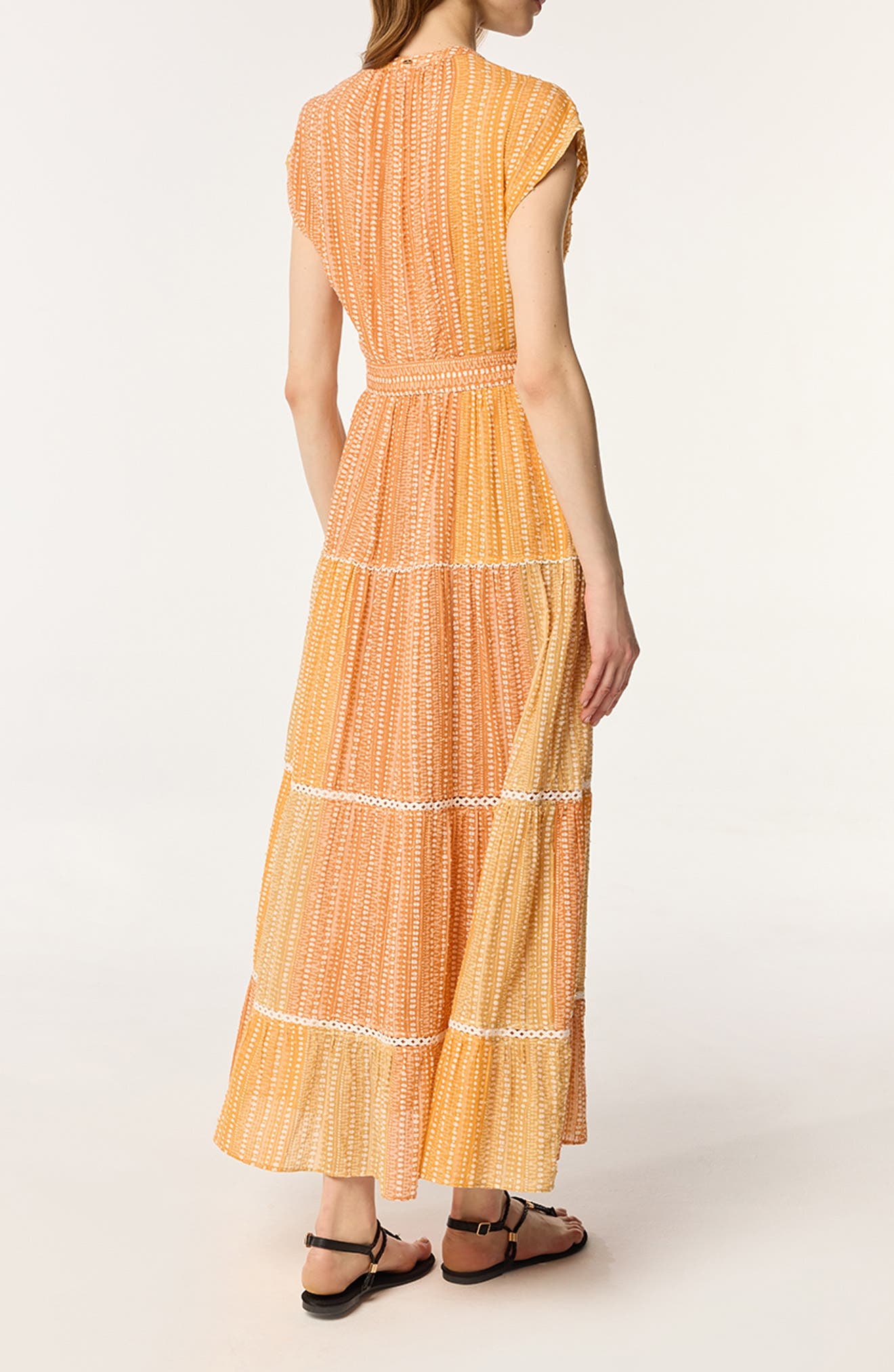 Poupette St Barth Kora Stripe Tie Waist Tiered Cover-Up Maxi Dress in Orange Shona at Nordstrom - 2