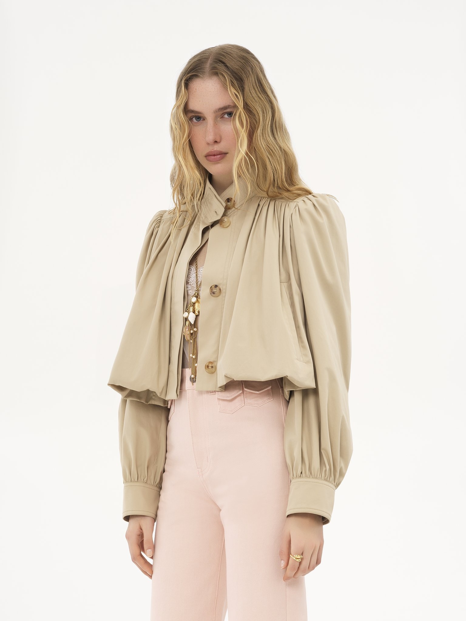 GATHERED BOULE JACKET IN COTTON GABARDINE - 4