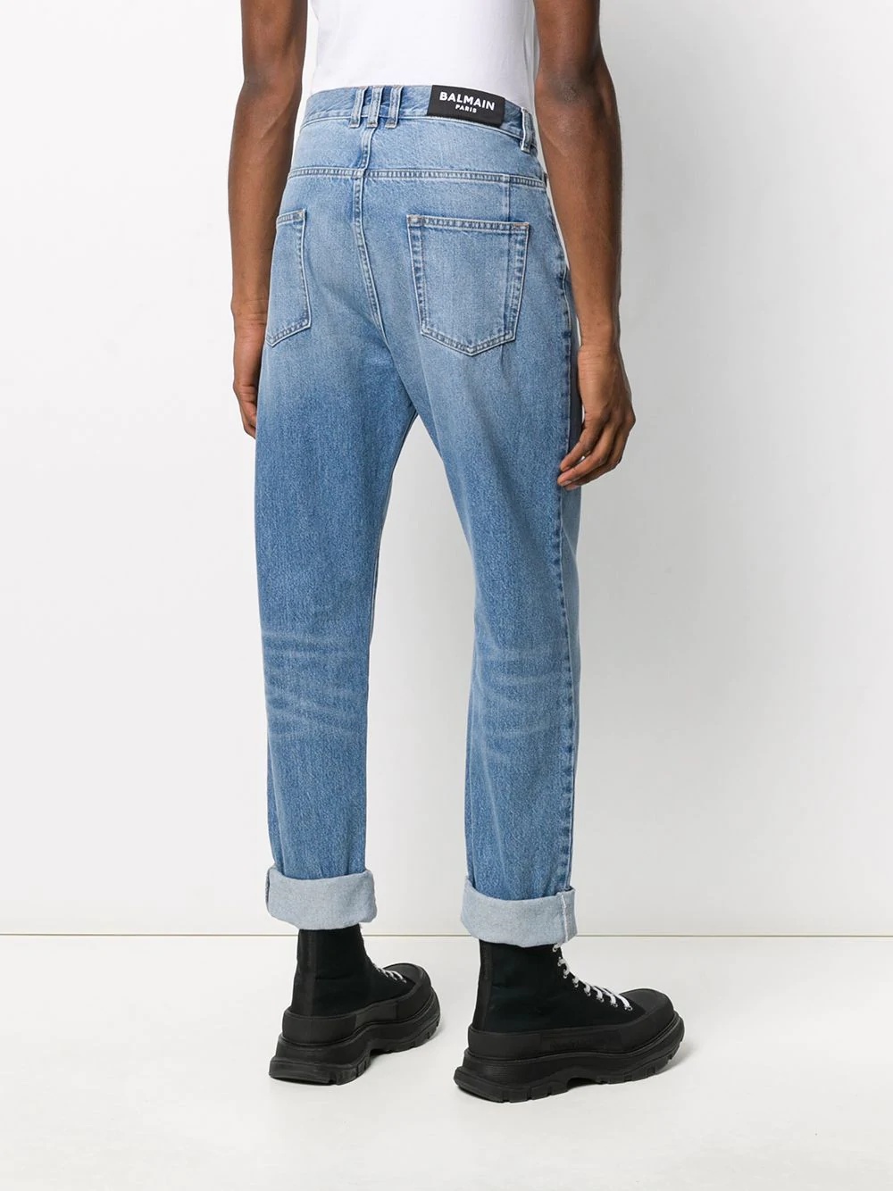 turn up hem straight jeans - 4