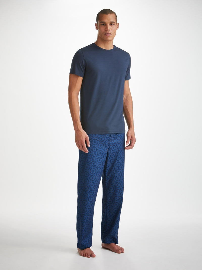 Derek Rose Men's Lounge Pants Paris 26 Cotton Jacquard Navy outlook