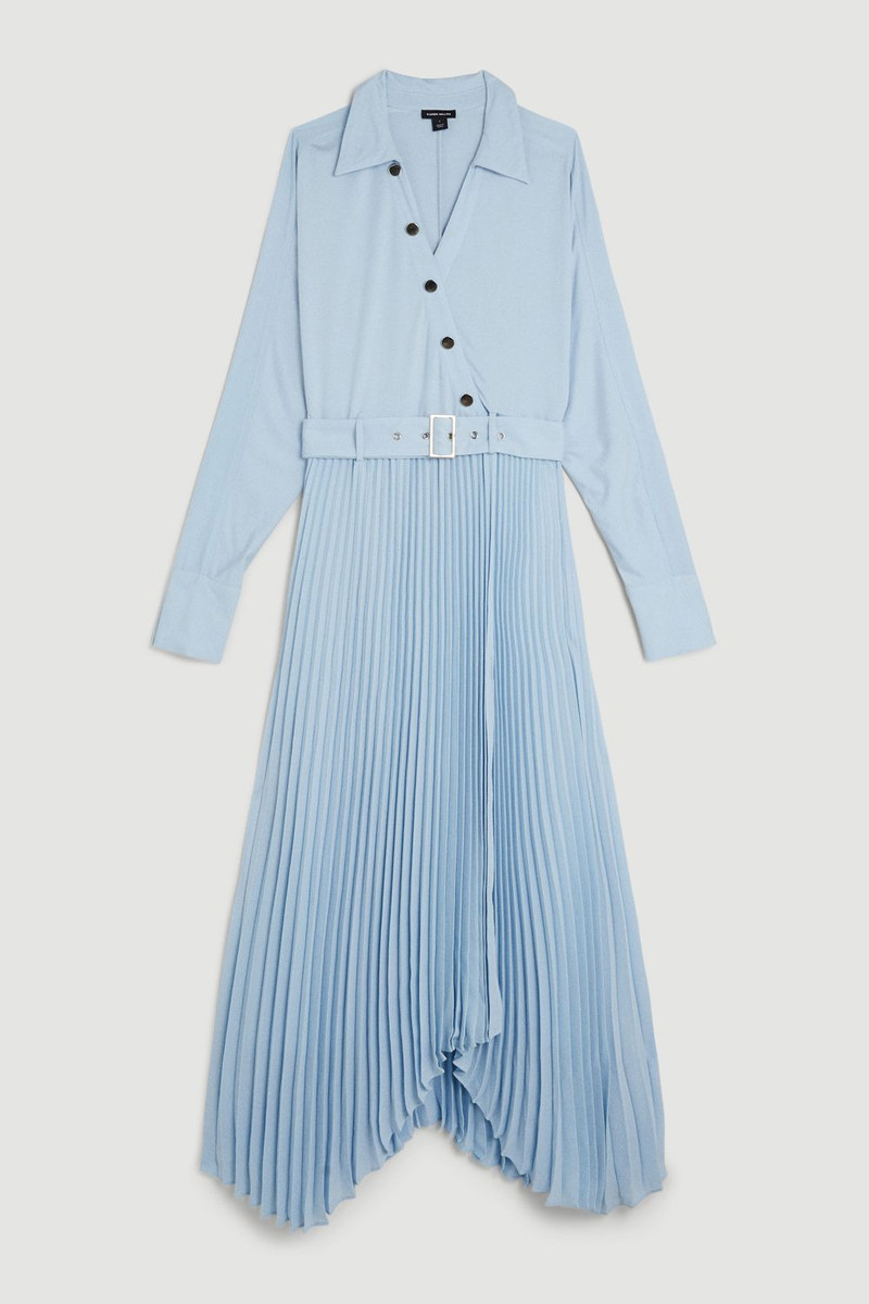 Jersey And Georgette Mix Belted Pleat Midi Dress 4