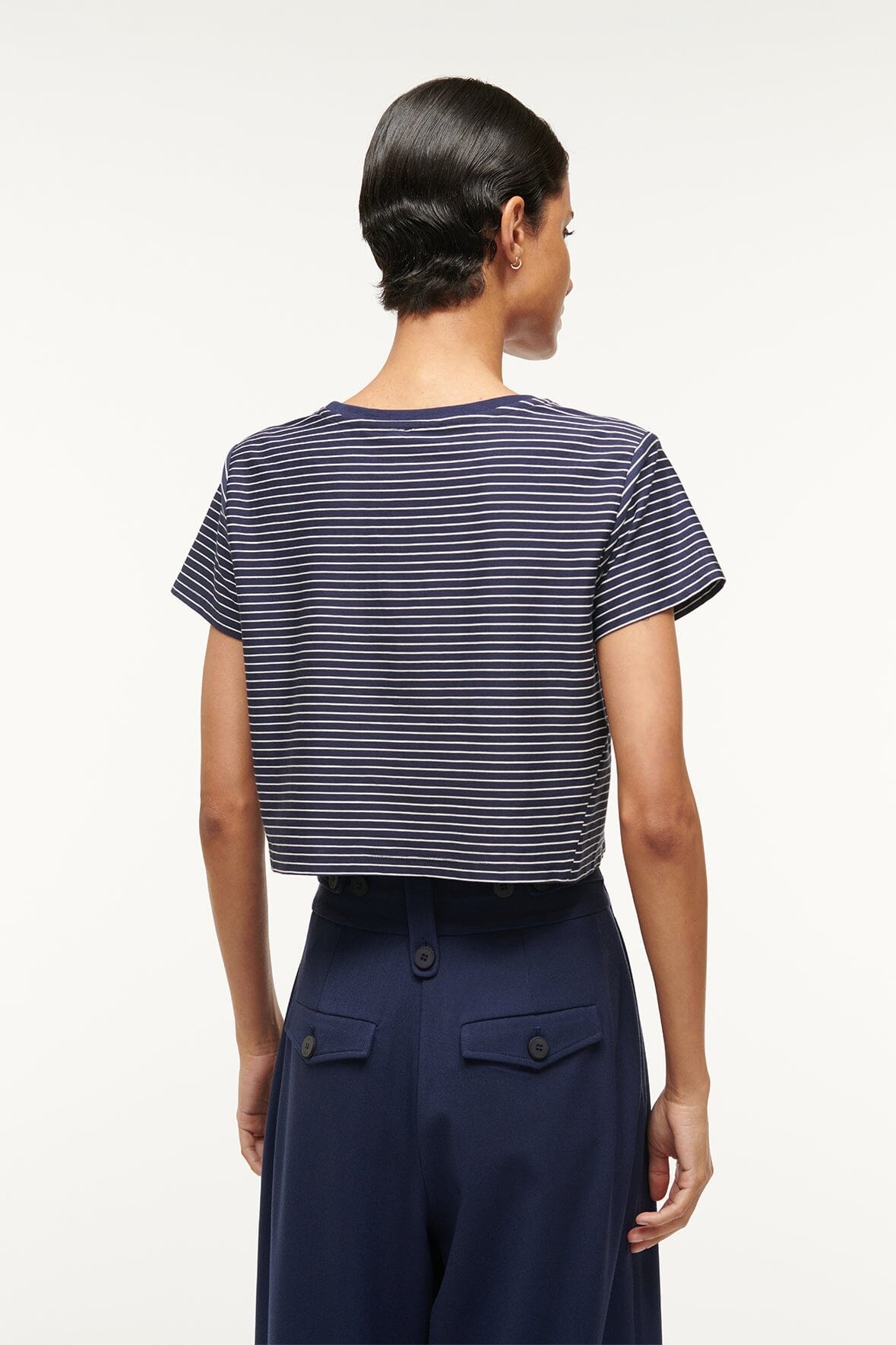 STAUD DEAN T-SHIRT NAVY MICRO STRIPE - 4