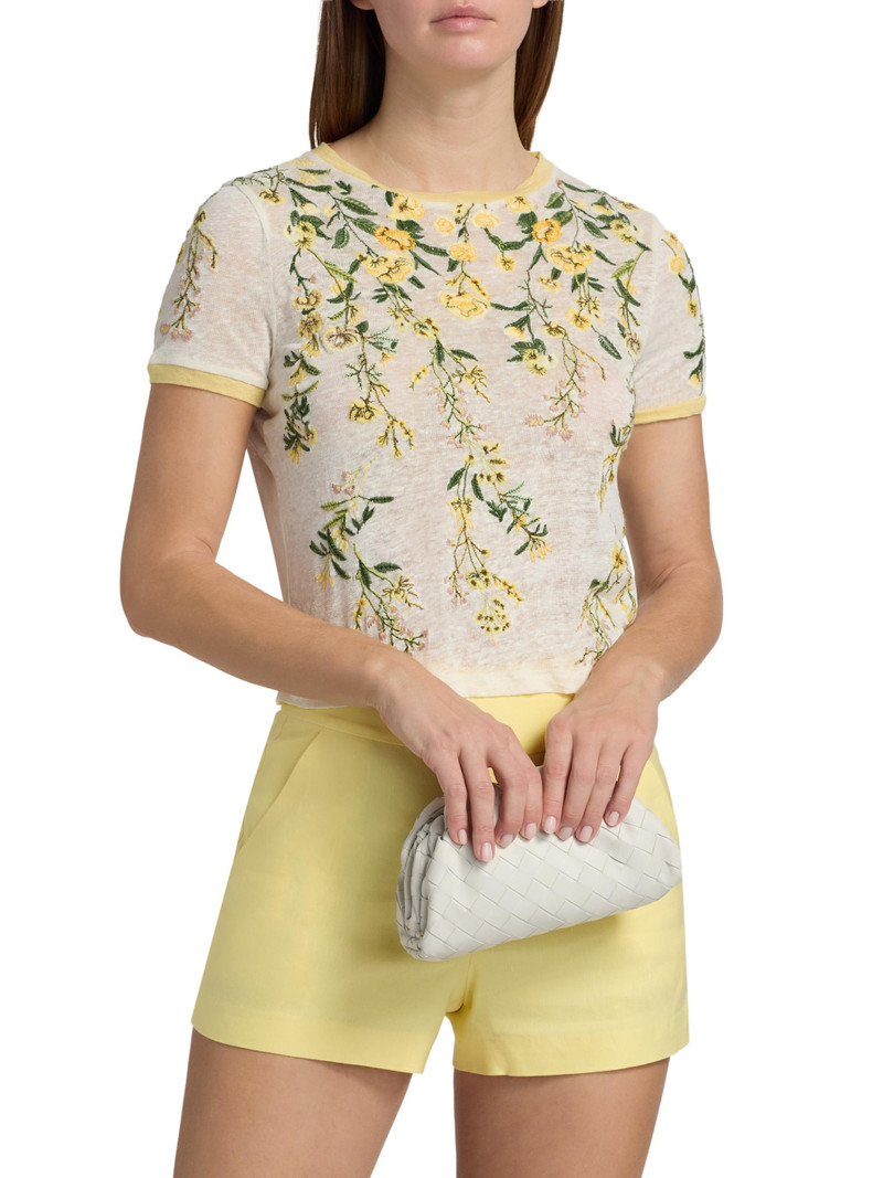 Women's Cindy Embroidered Linen Crop T-Shirt - Fresh Air Butter 3