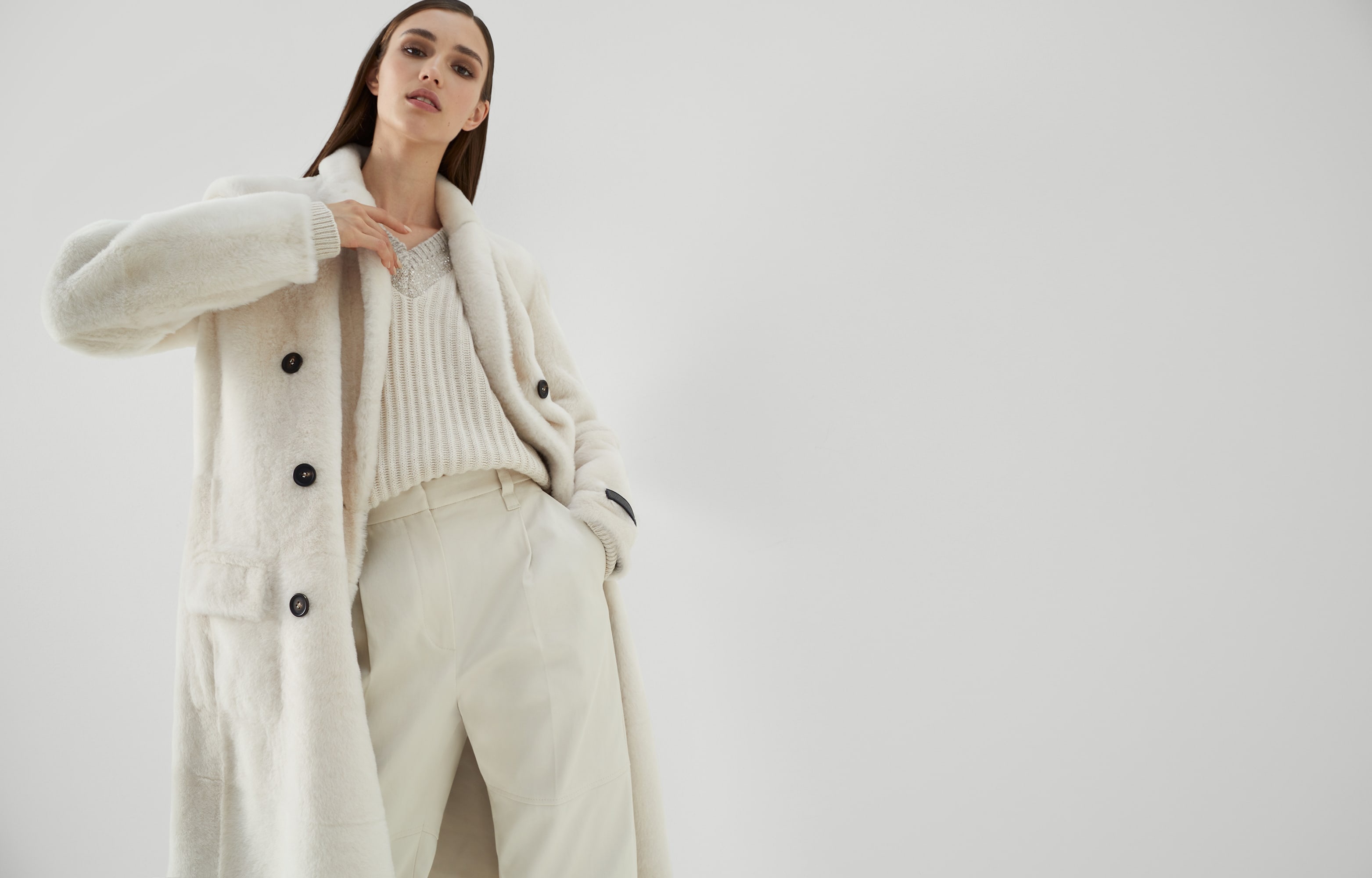 Reversible shearling coat with Precious patch - 6