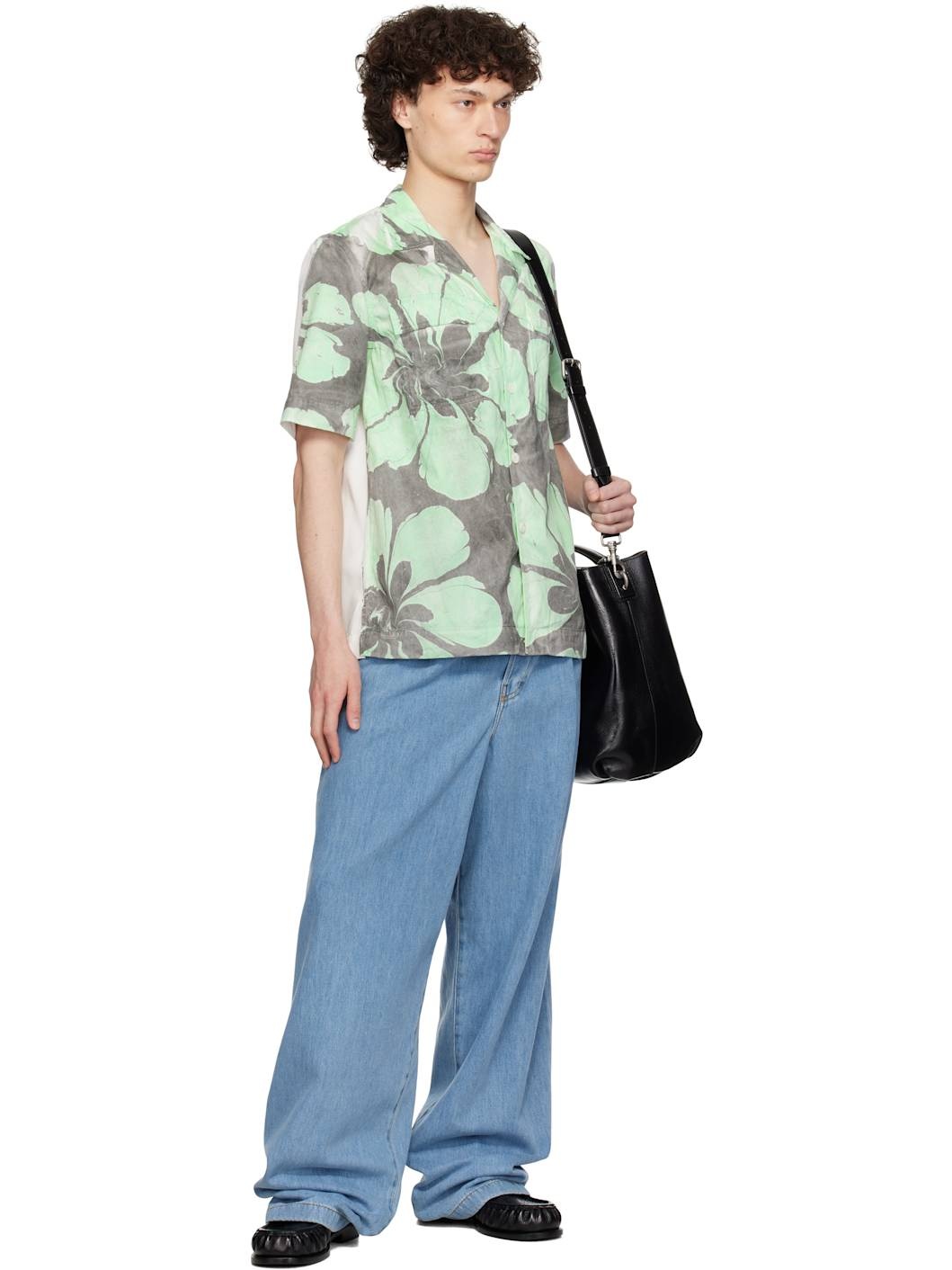 Green & White Hand-Dyed Floral Shirt - 4