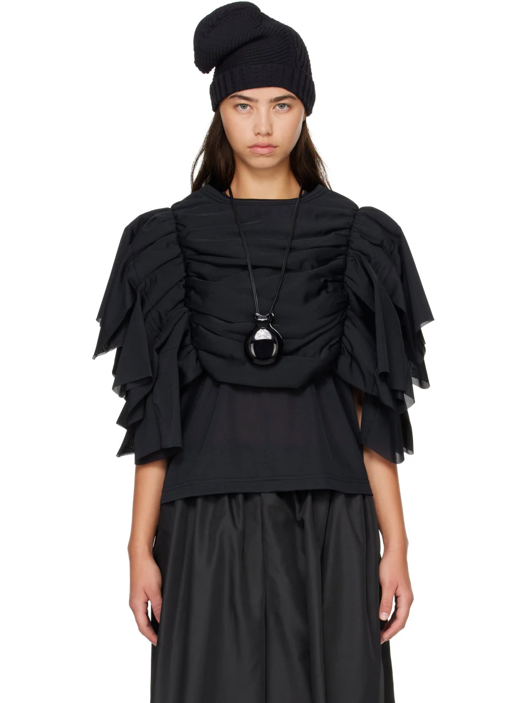Black Gathering Layered Shirt - 1