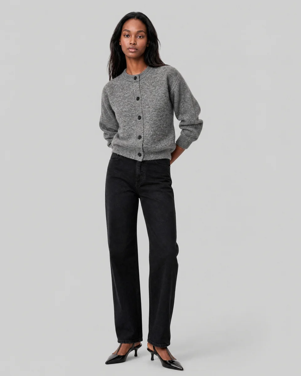 GRAY MOHAIR-BLEND CARDIGAN - 1
