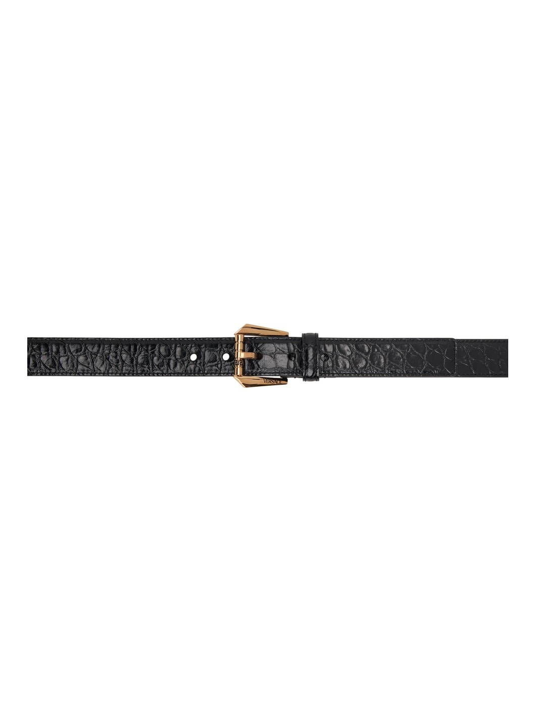 Black Croc Effect Leather Belt - 1
