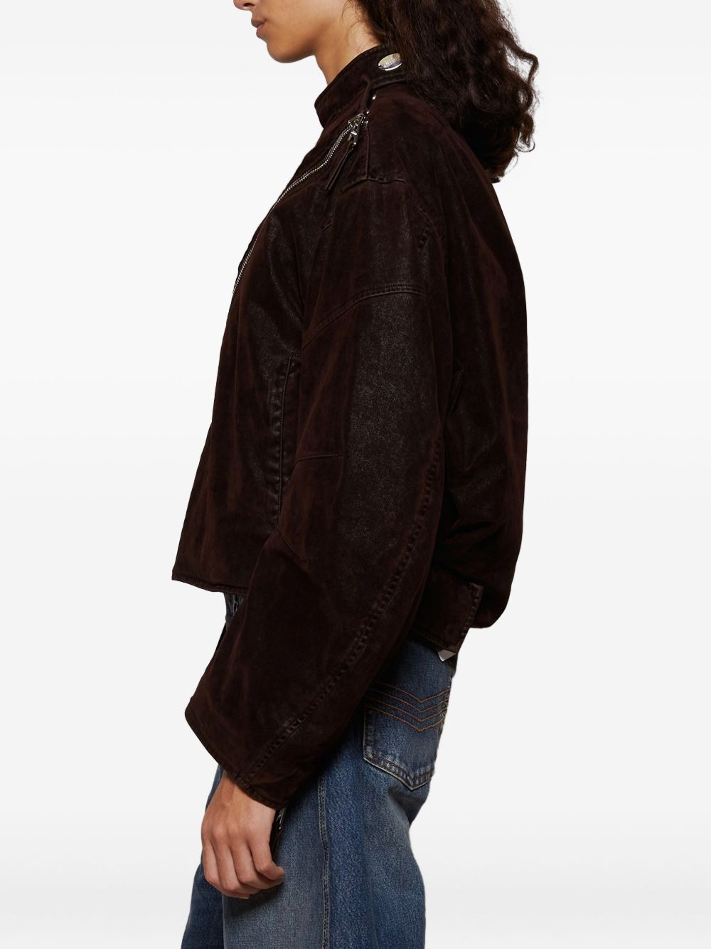 diagonal-zip velvet jacket - 4