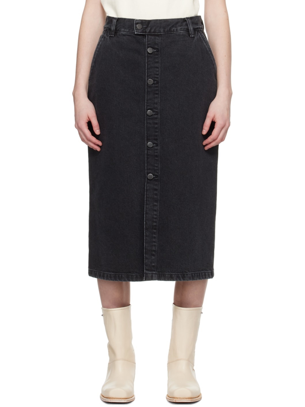 Black Colby Denim Midi Skirt - 1