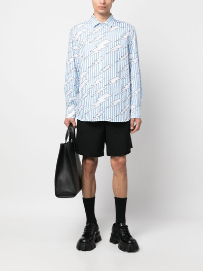 Neil Barrett lightning-print striped cotton shirt outlook