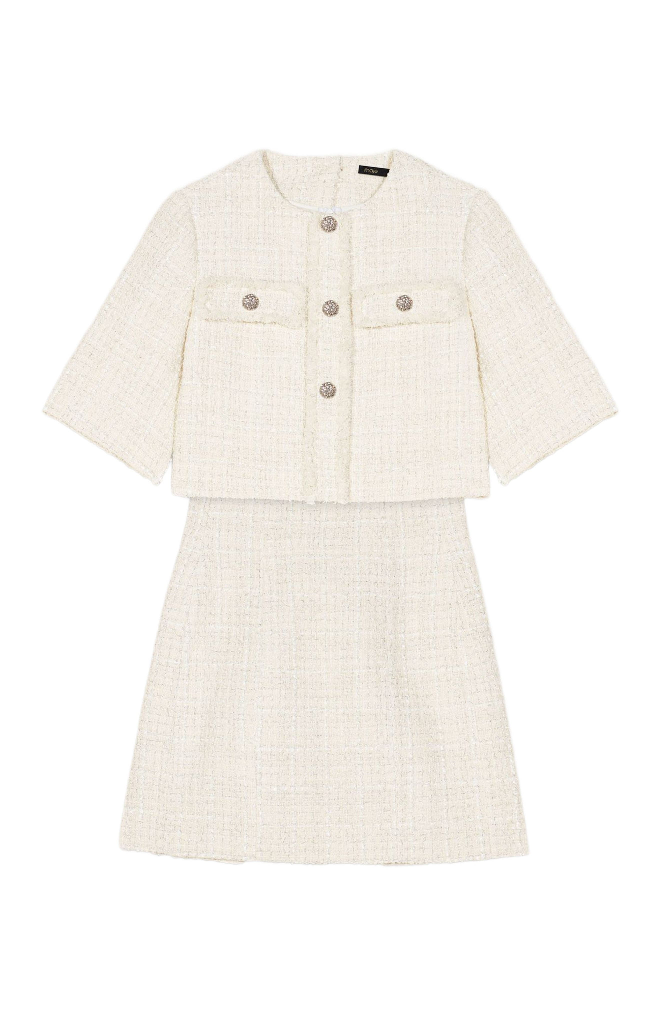 maje Tweed 2-in-1 short dress in Ecru at Nordstrom - 7