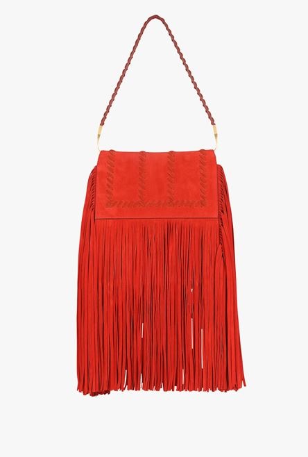 Rust-colored suede and leather Ely bag with fringe - 3