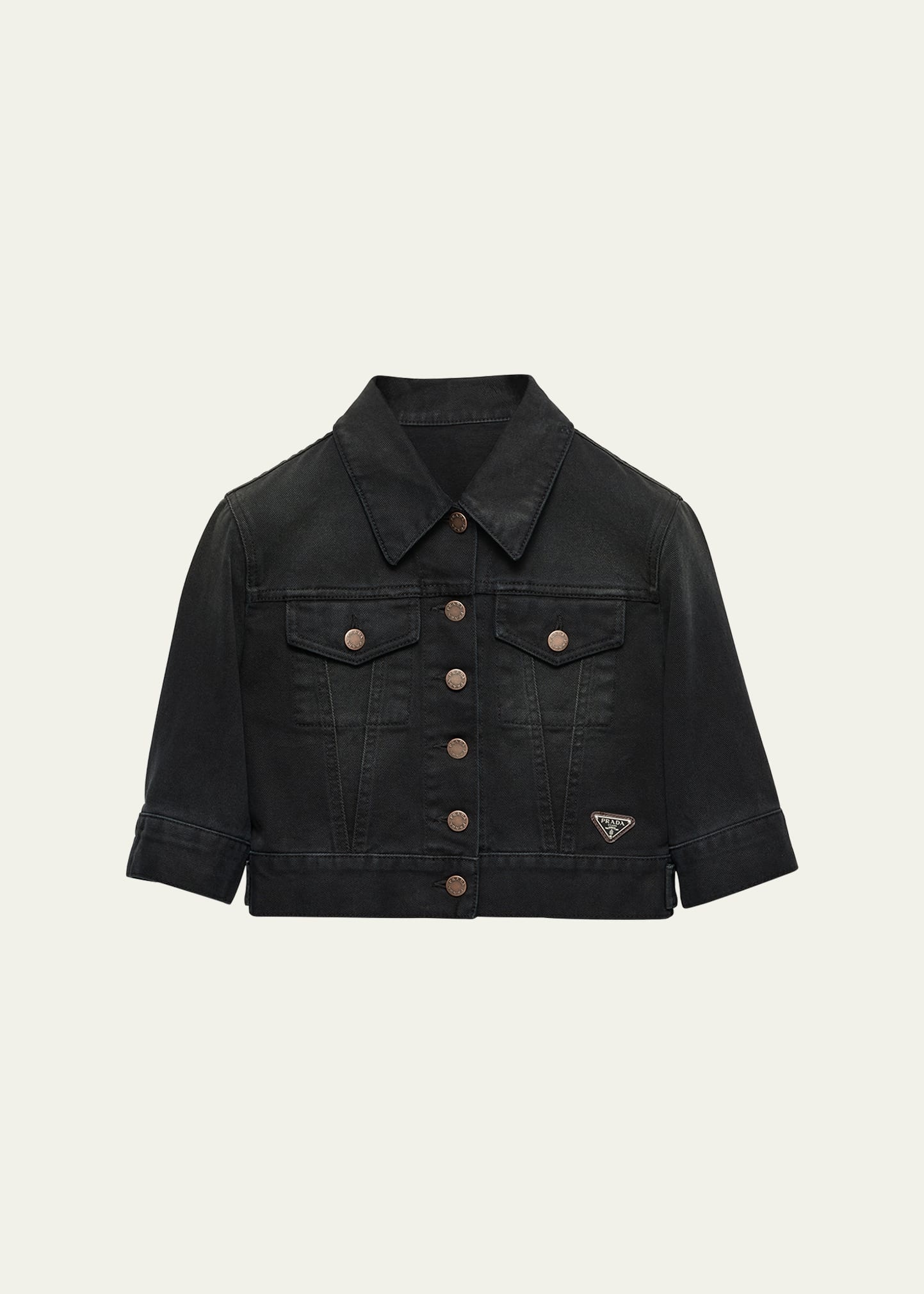 Short-Sleeve Denim Cropped Jacket - 1