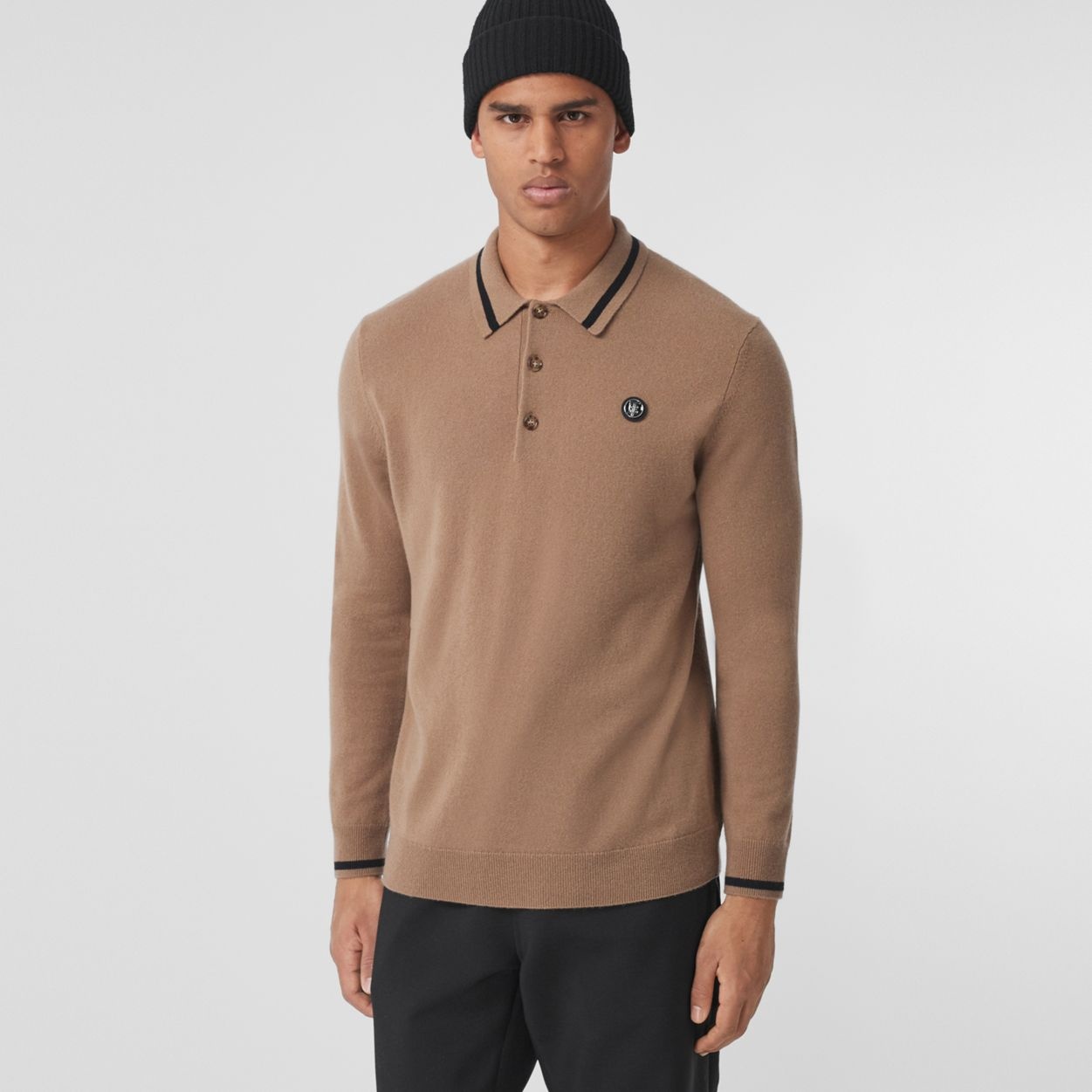 Long-sleeve Monogram Motif Cashmere Polo Shirt - 7