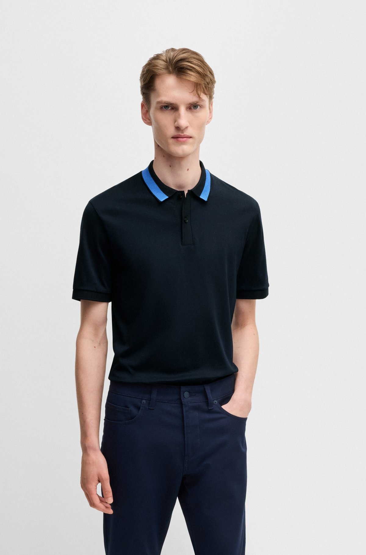 MERCERIZED-COTTON SLIM-FIT POLO SHIRT WITH COLLAR STRIPE - 2