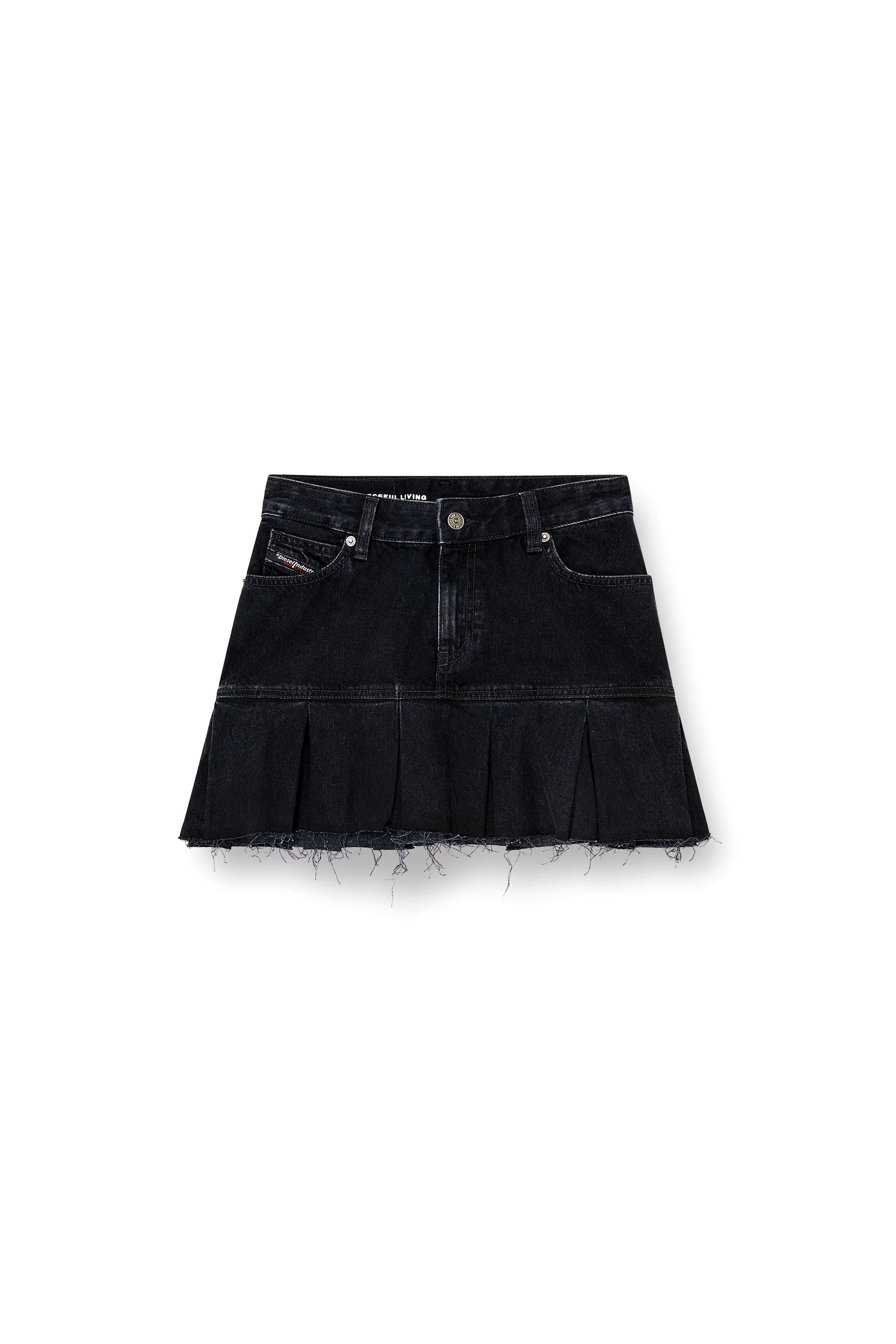 DENIM SKIRT WITH FRAYED PLEATED HEM - 1
