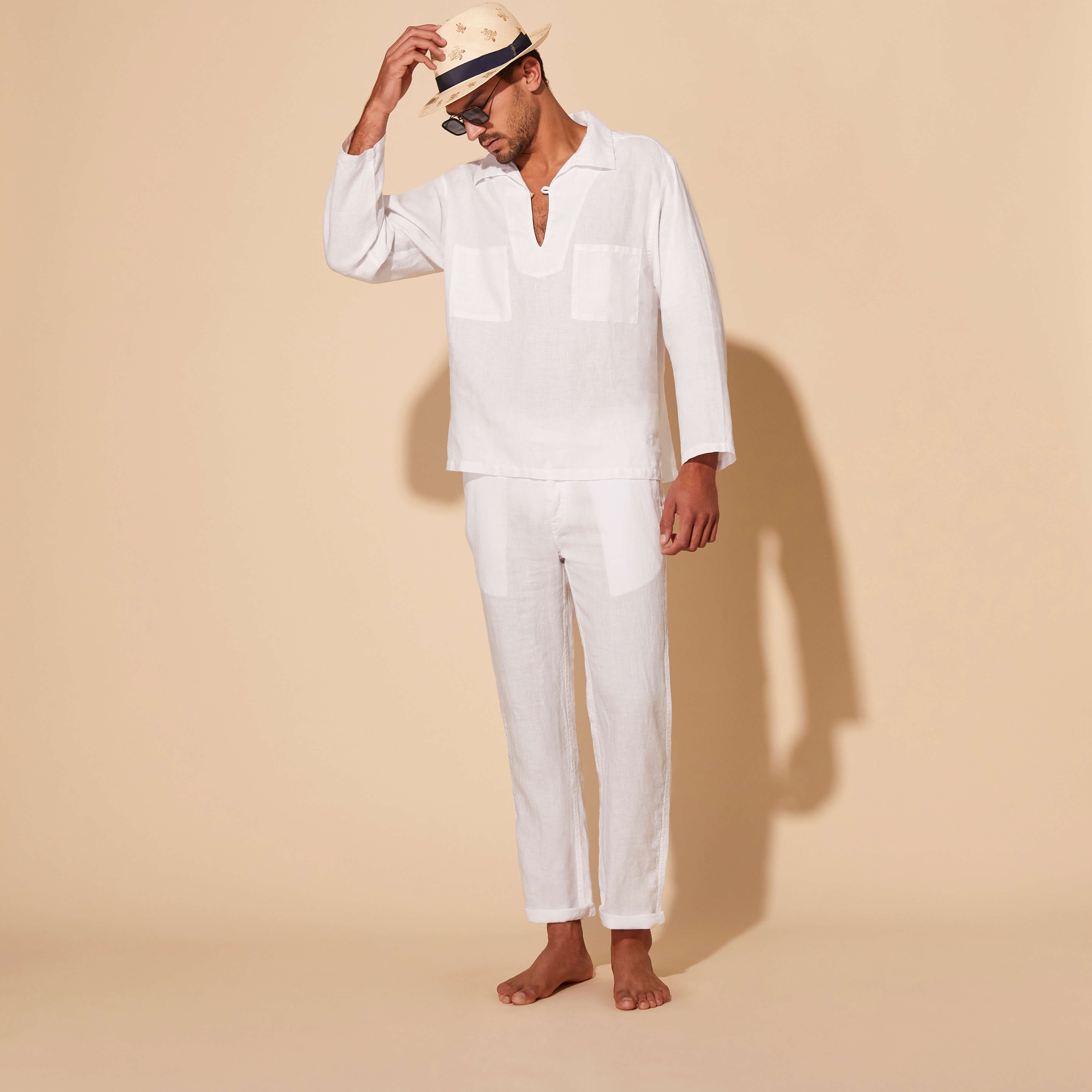 Men Linen Vareuse Shirt Solid - 5