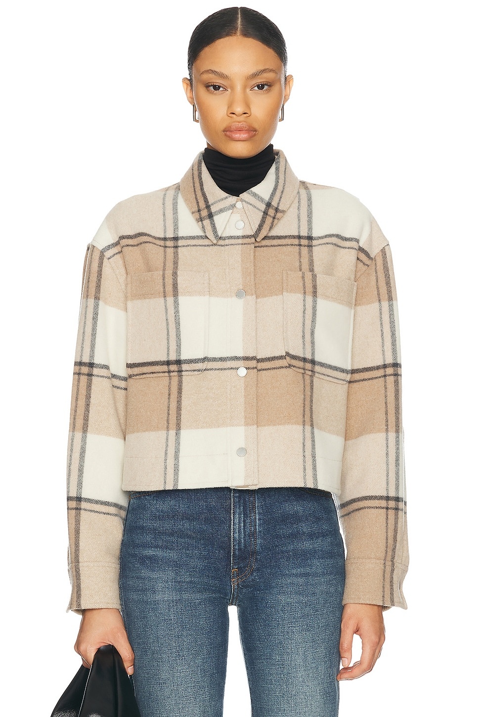 Almandine Cropped Plaid Shirt Jacket - 1