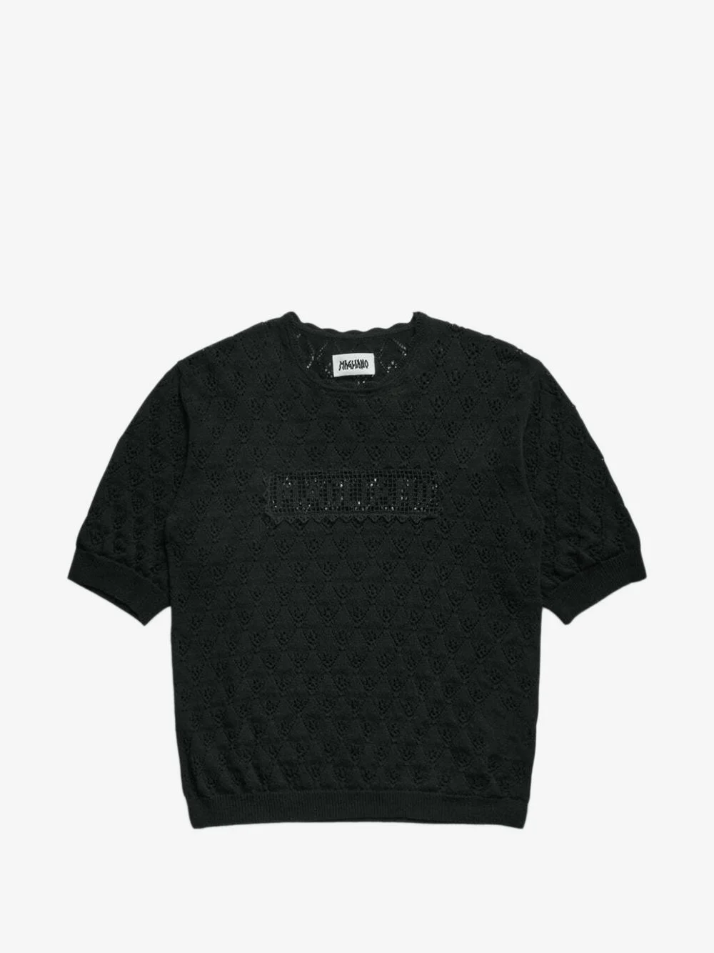 lace-knit logo-patch T-shirt - 1