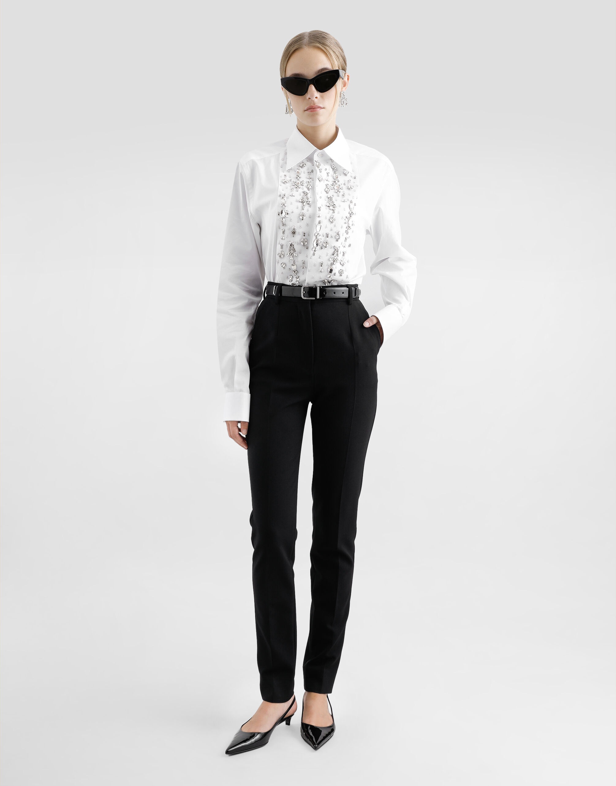 Cotton tuxedo shirt with rhinestone-embroidered shirt front - 2