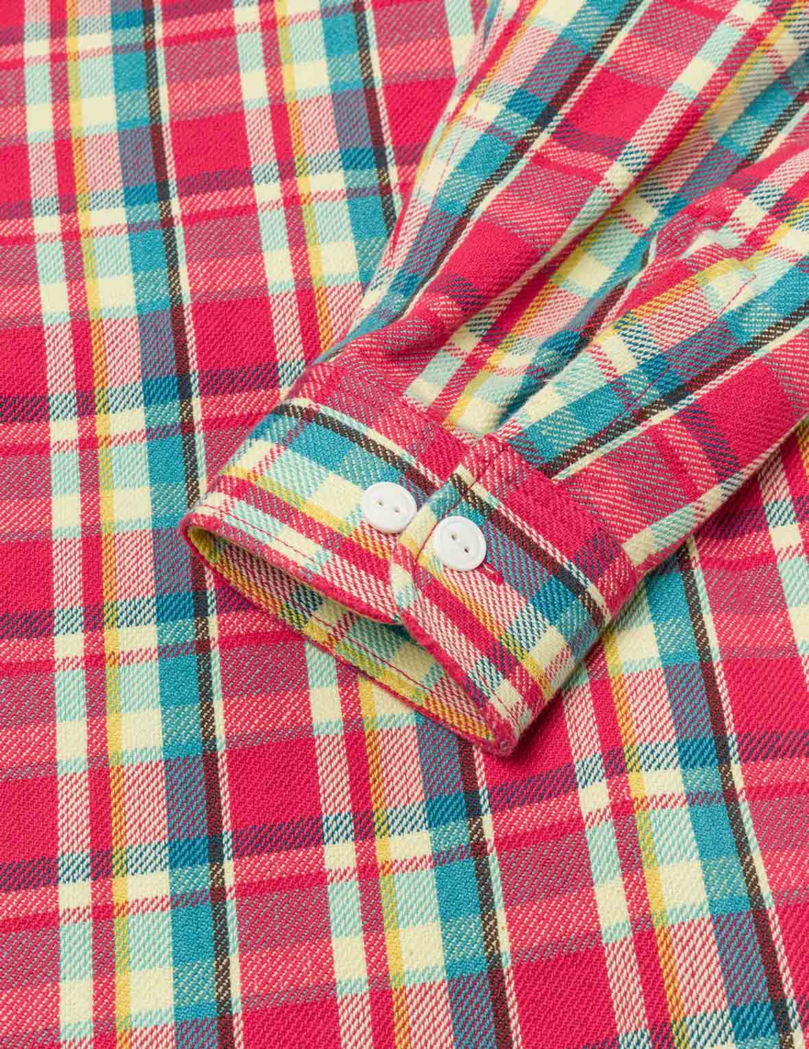 Seagull Print Relax Fit Plaid Flannel Shirt - 7