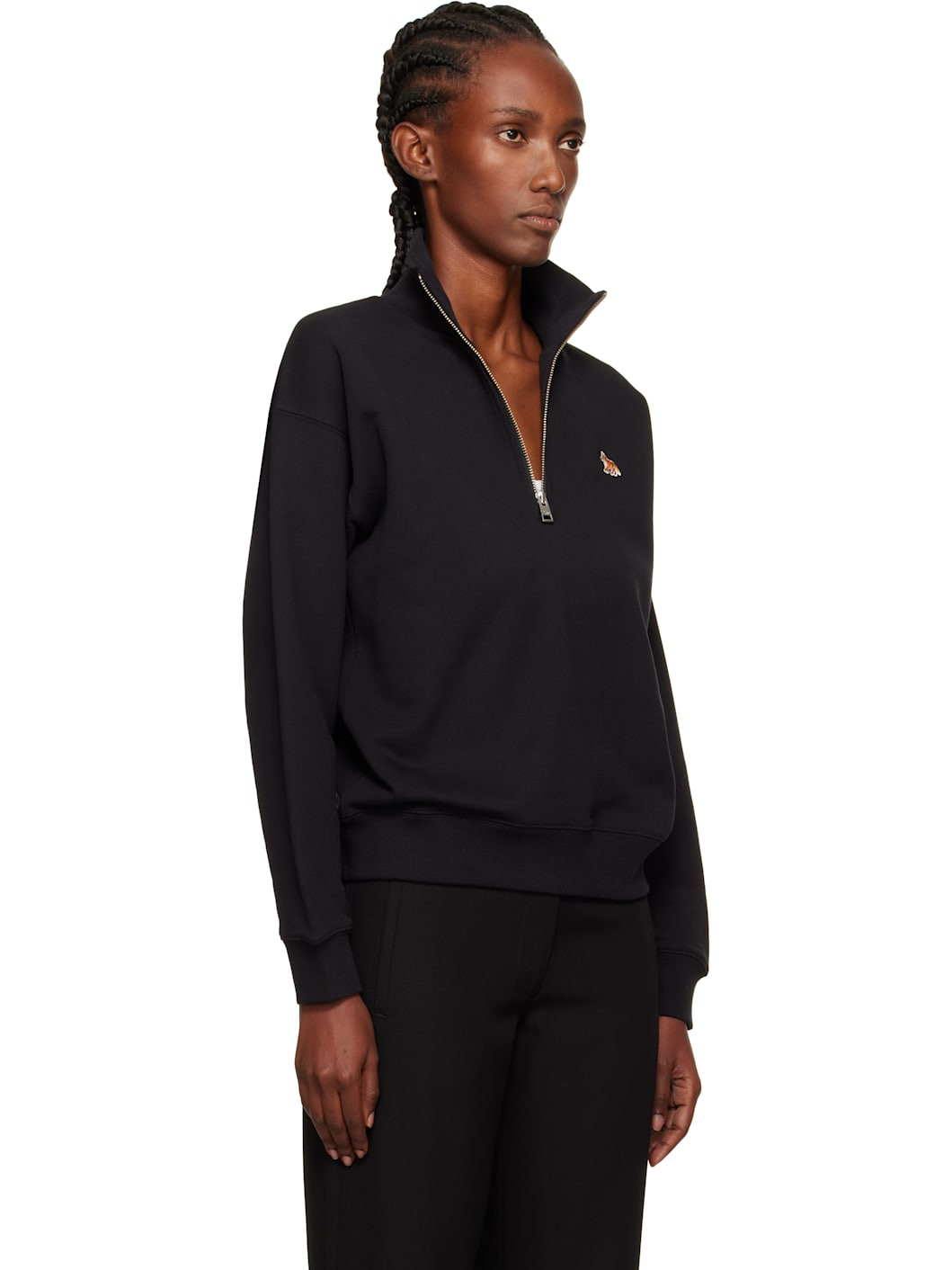 Black Half Zip Baby Fox Patch Sweatshirt - 2