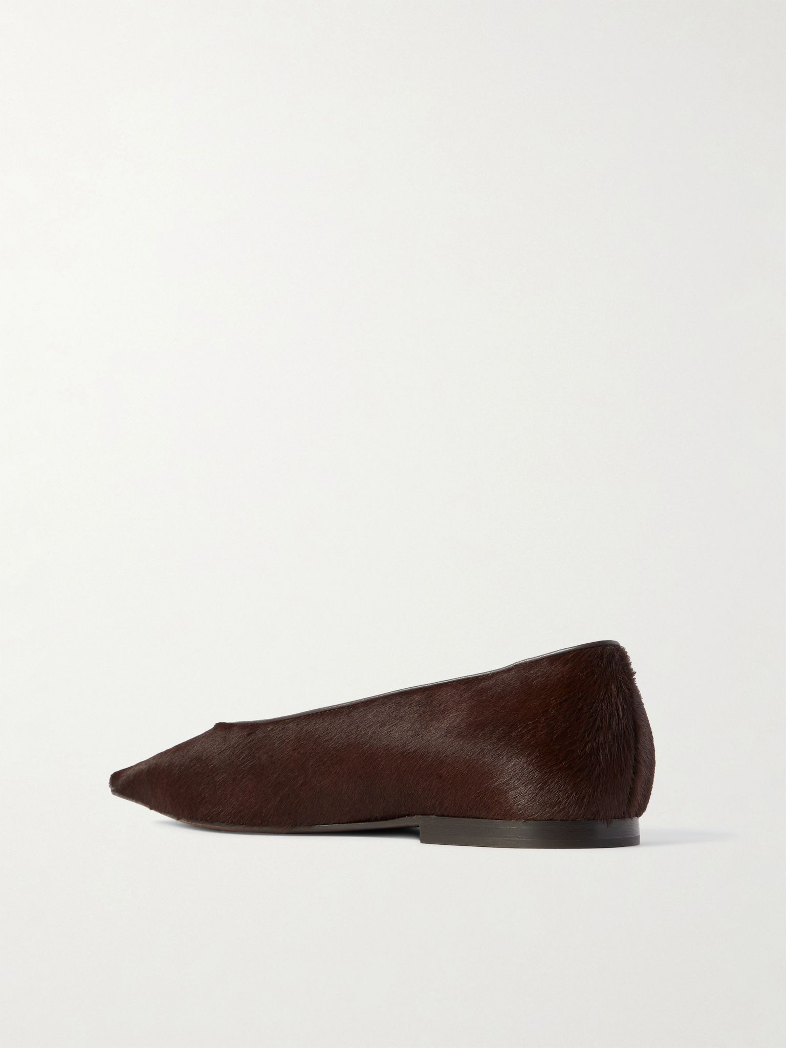 Leather-trimmed calf hair point-toe flats Dark brown - 2